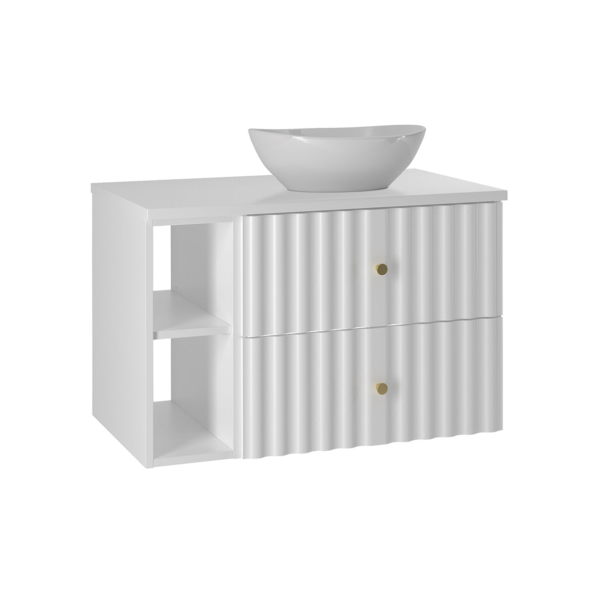 Ensemble meuble simple vasque 80cm 2 niches et colonne Izae Blanc - vue 3