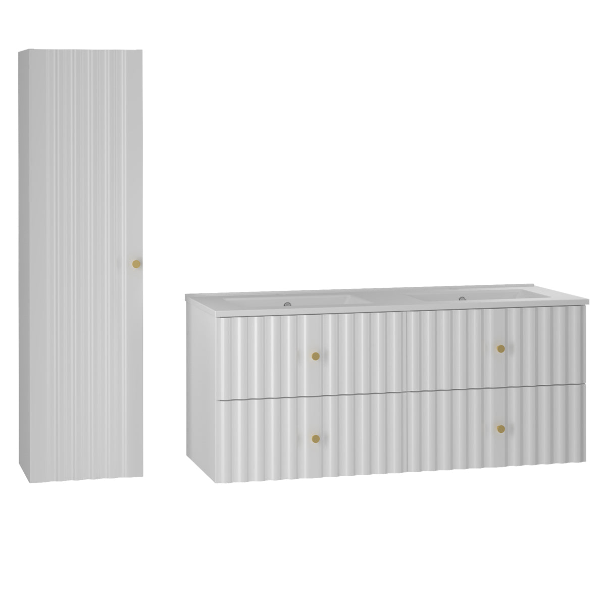 Ensemble meuble double vasque encastrée 120cm et colonne Izae Blanc - vue 2