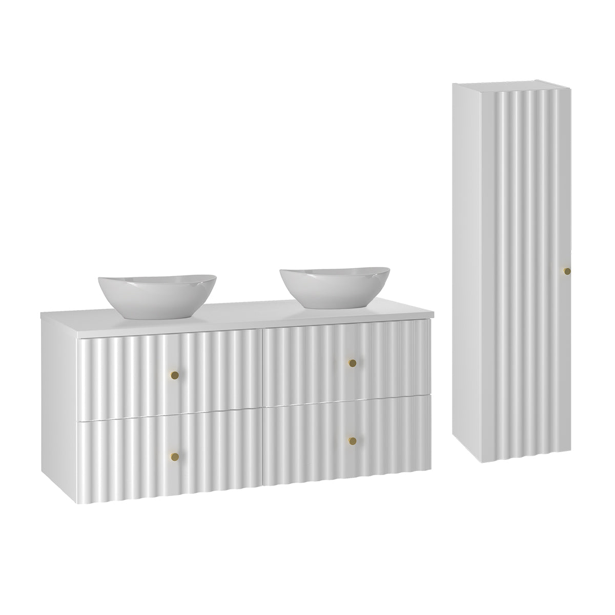 Ensemble meuble double vasque 120cm et colonne Izae Blanc - vue 2