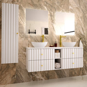 Ensemble meuble double vasque 140cm 2 niches et colonne Izae Blanc