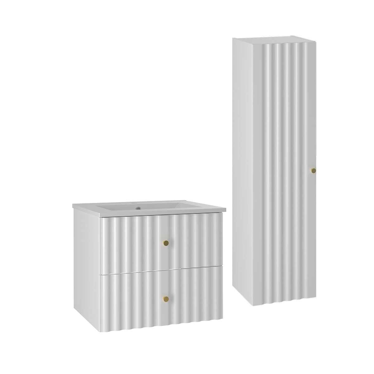 Ensemble meuble simple vasque encastrée 60cm et colonne Izae Blanc - vue 2