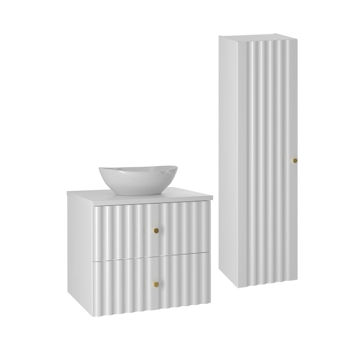 Ensemble meuble simple vasque 60cm et colonne Izae Blanc - vue 2