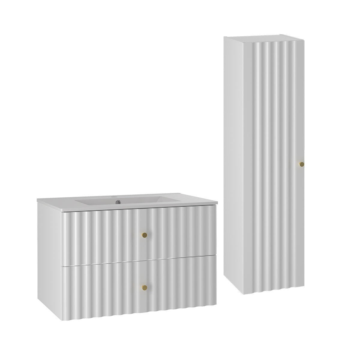 Ensemble meuble simple vasque encastrée 80cm et colonne Izae Blanc - vue 2
