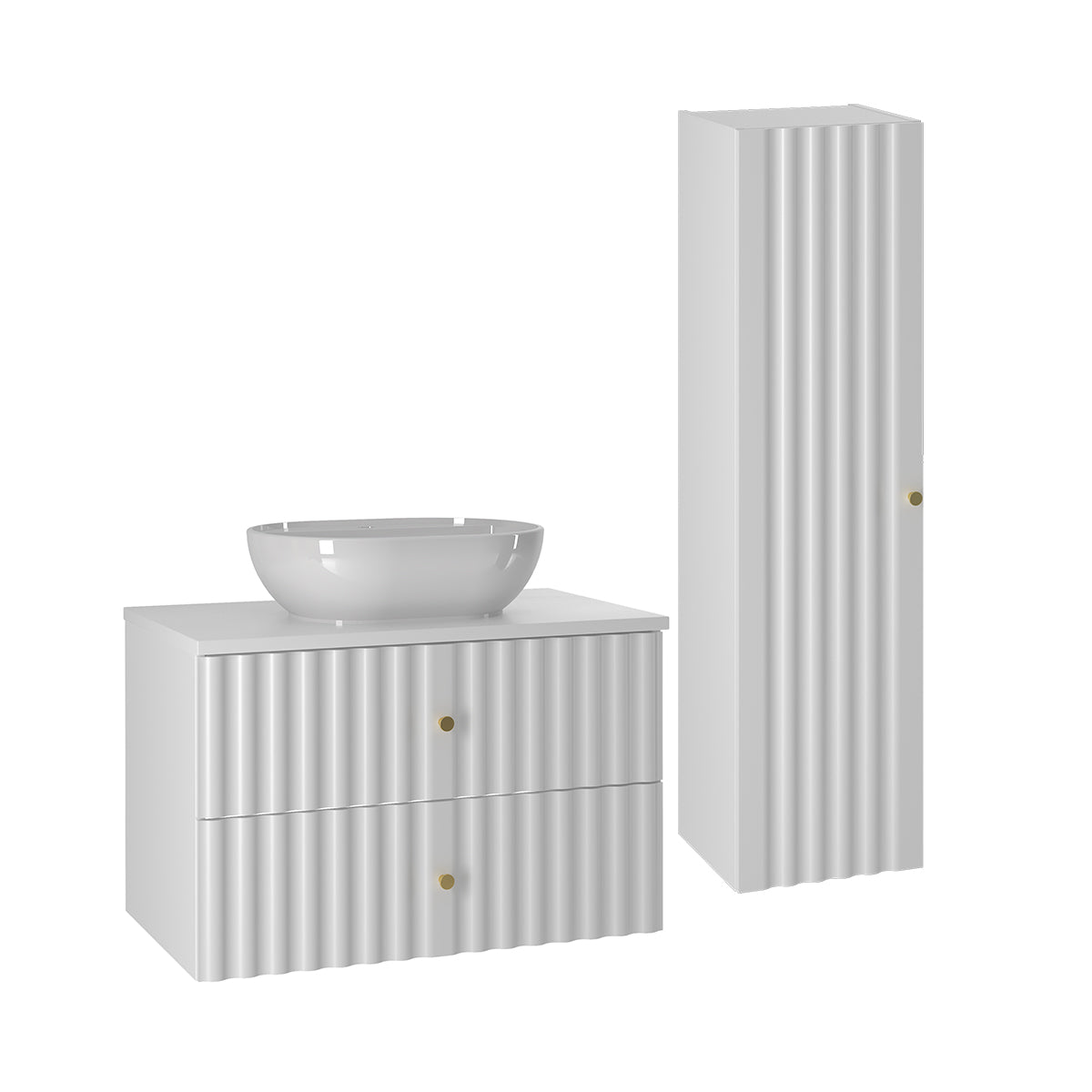 Ensemble meuble simple vasque 80cm et colonne Izae Blanc - vue 2