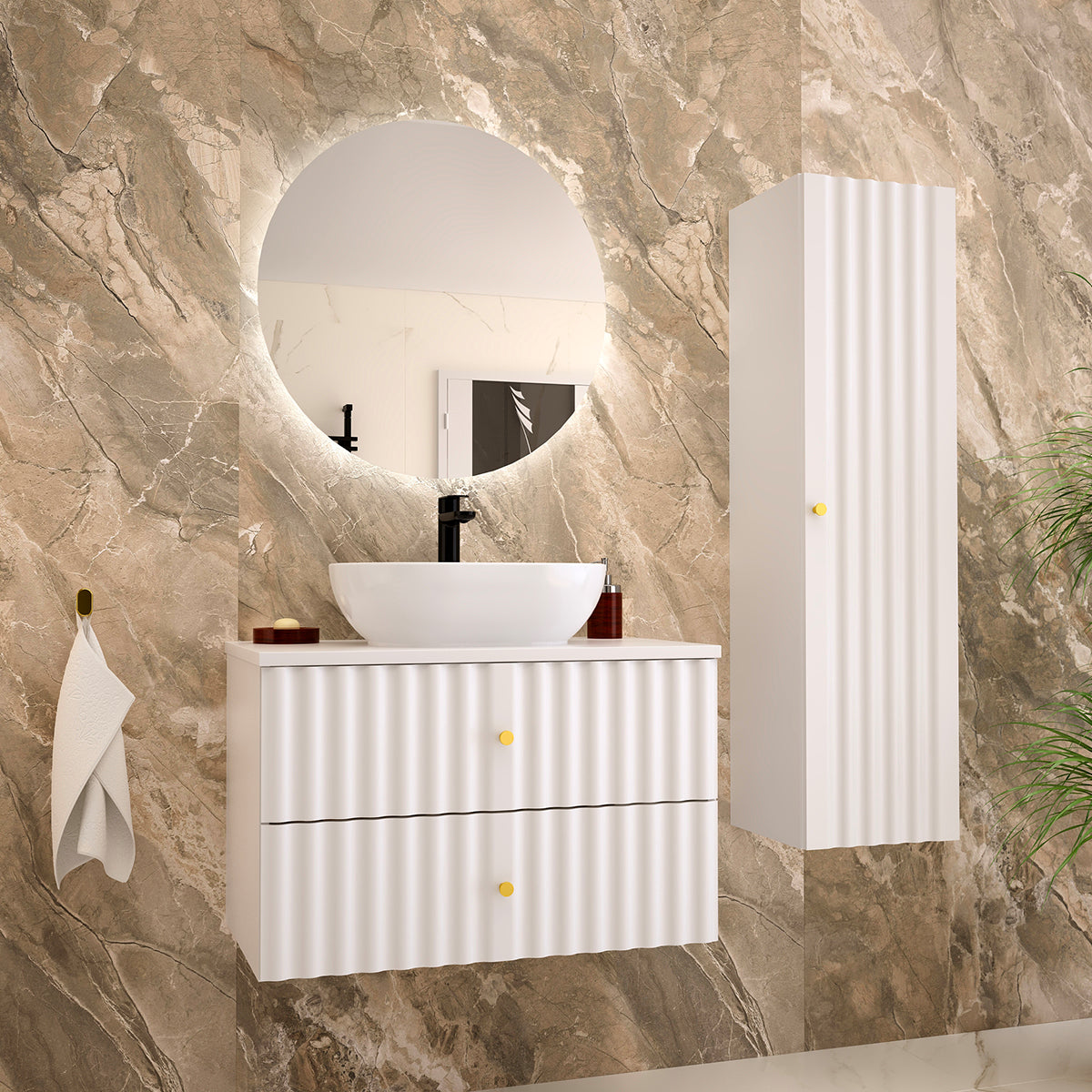 Ensemble meuble simple vasque 80cm et colonne Izae Blanc