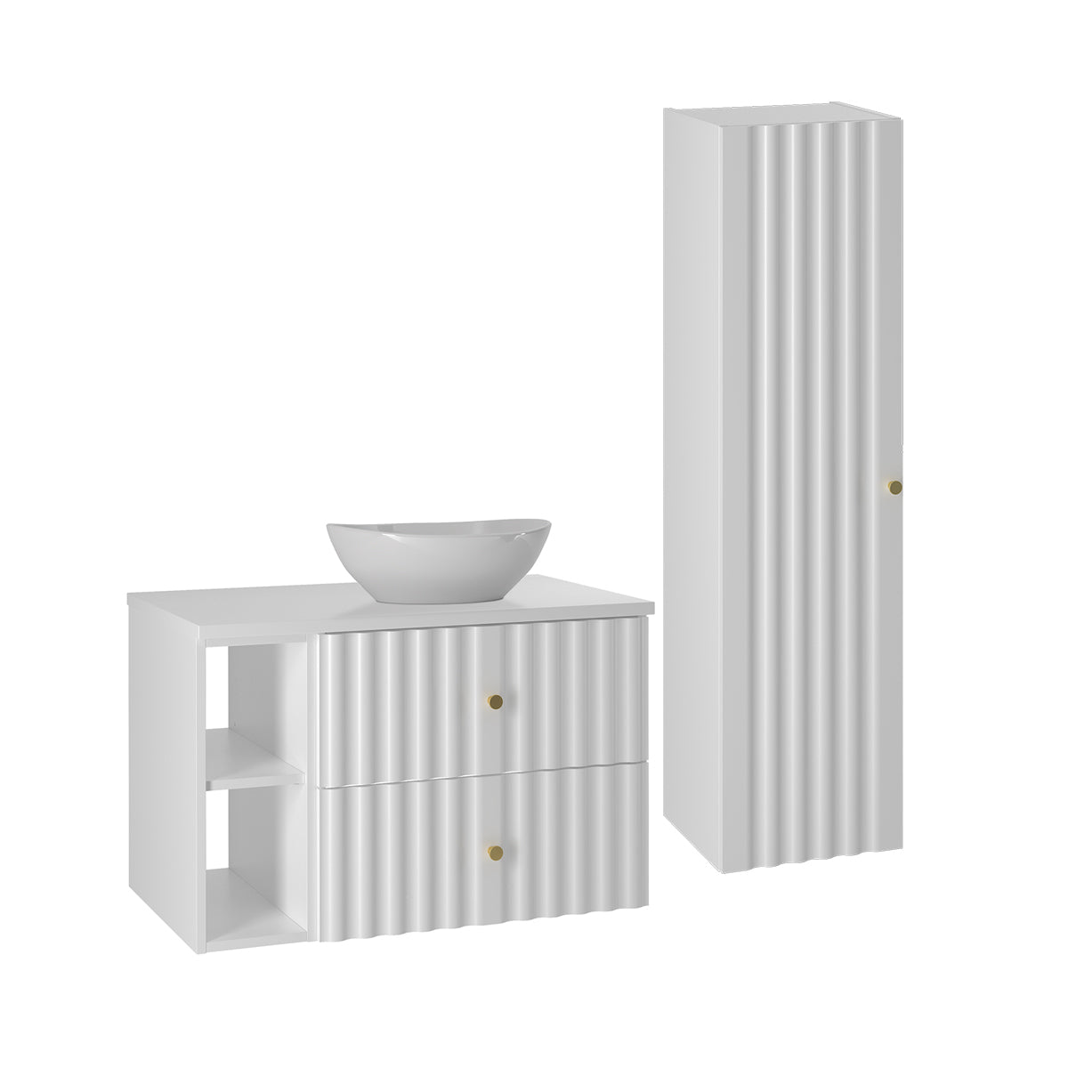 Ensemble meuble simple vasque 80cm 2 niches et colonne Izae Blanc - vue 2