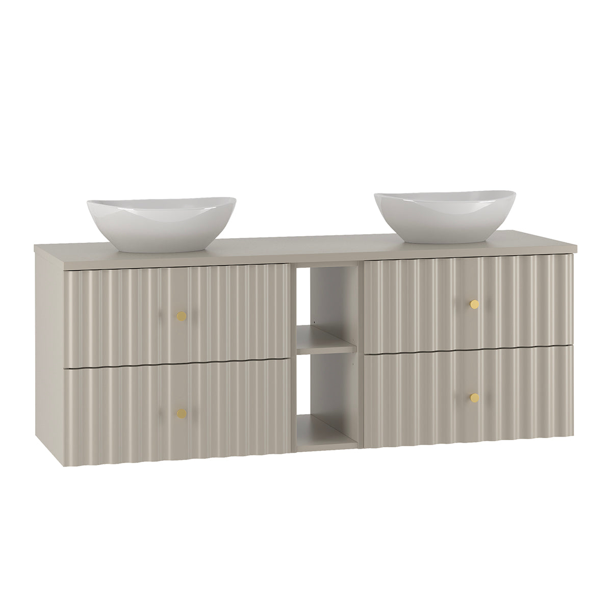 Ensemble meuble double vasque 140cm 2 niches et colonne Izae Cachemire - vue 3
