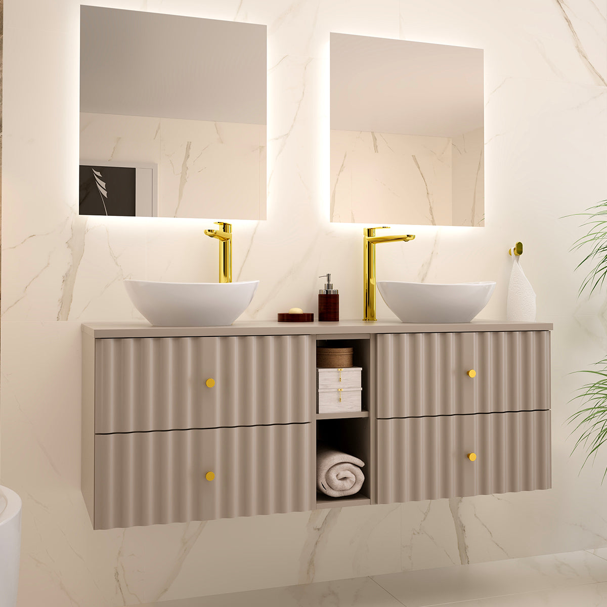 Meuble double vasque 140cm 2 niches Izae Cachemire - vue 5