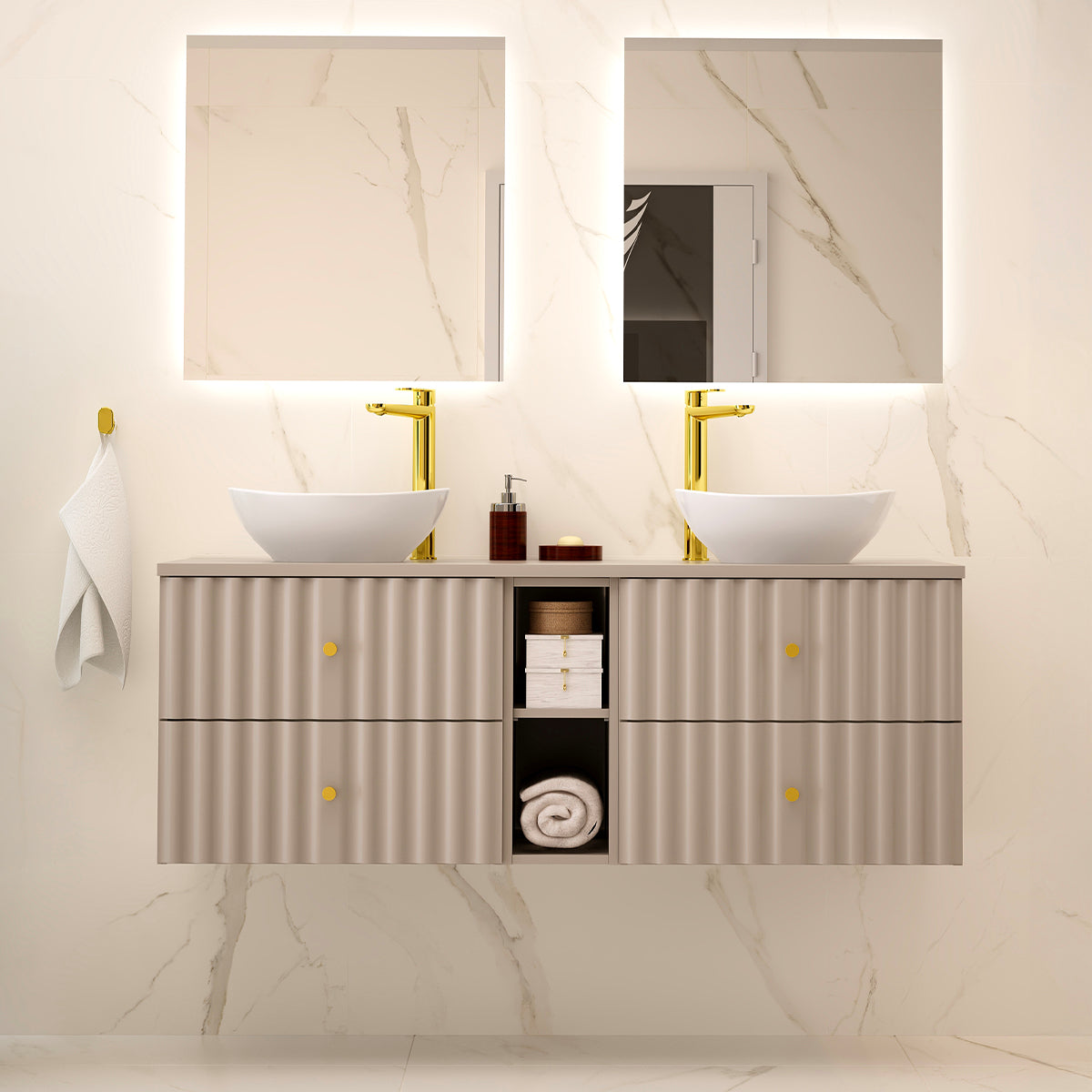 Meuble double vasque 140cm 2 niches Izae Cachemire - vue 6
