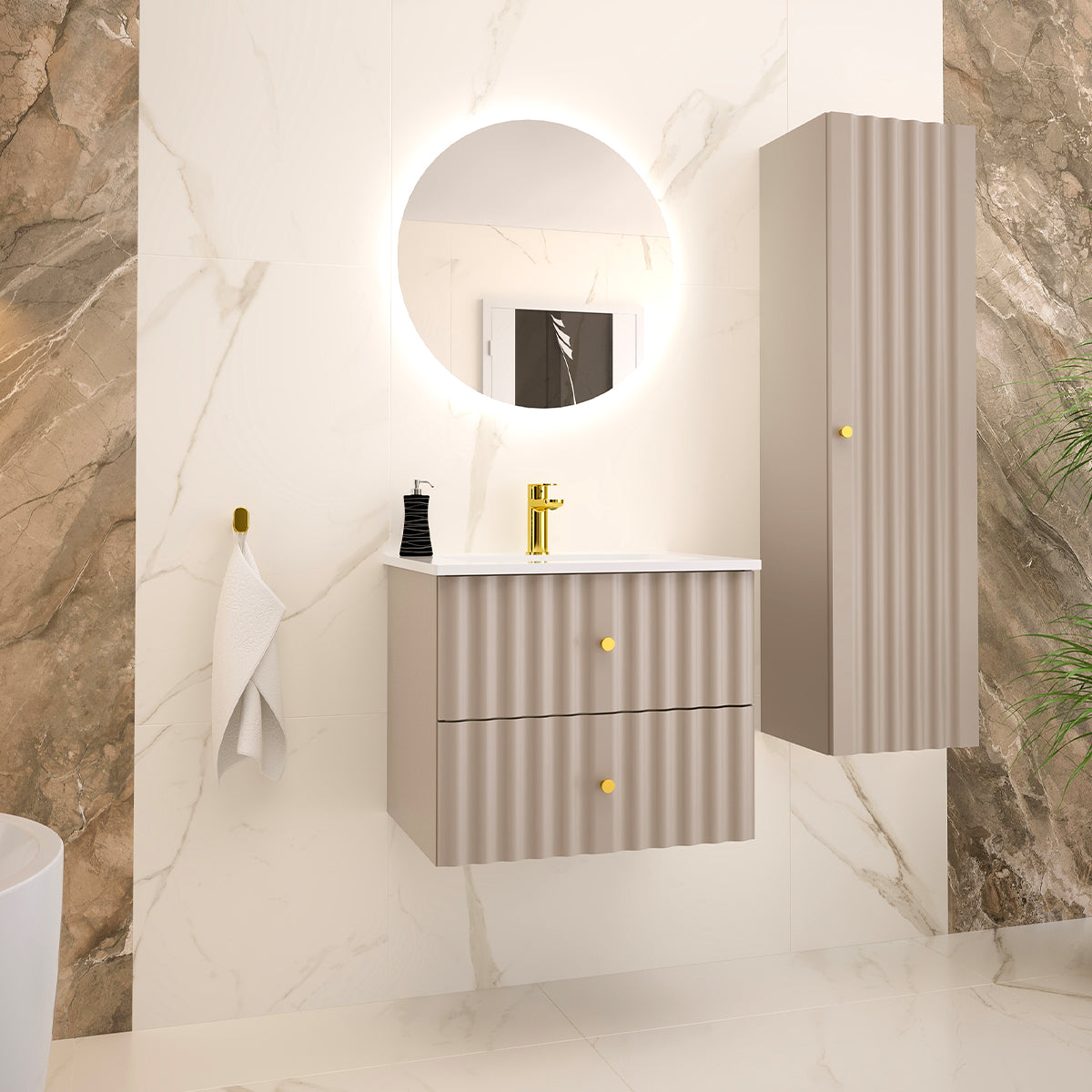 Meuble simple vasque encastrée 60cm Izae Cachemire - vue 5
