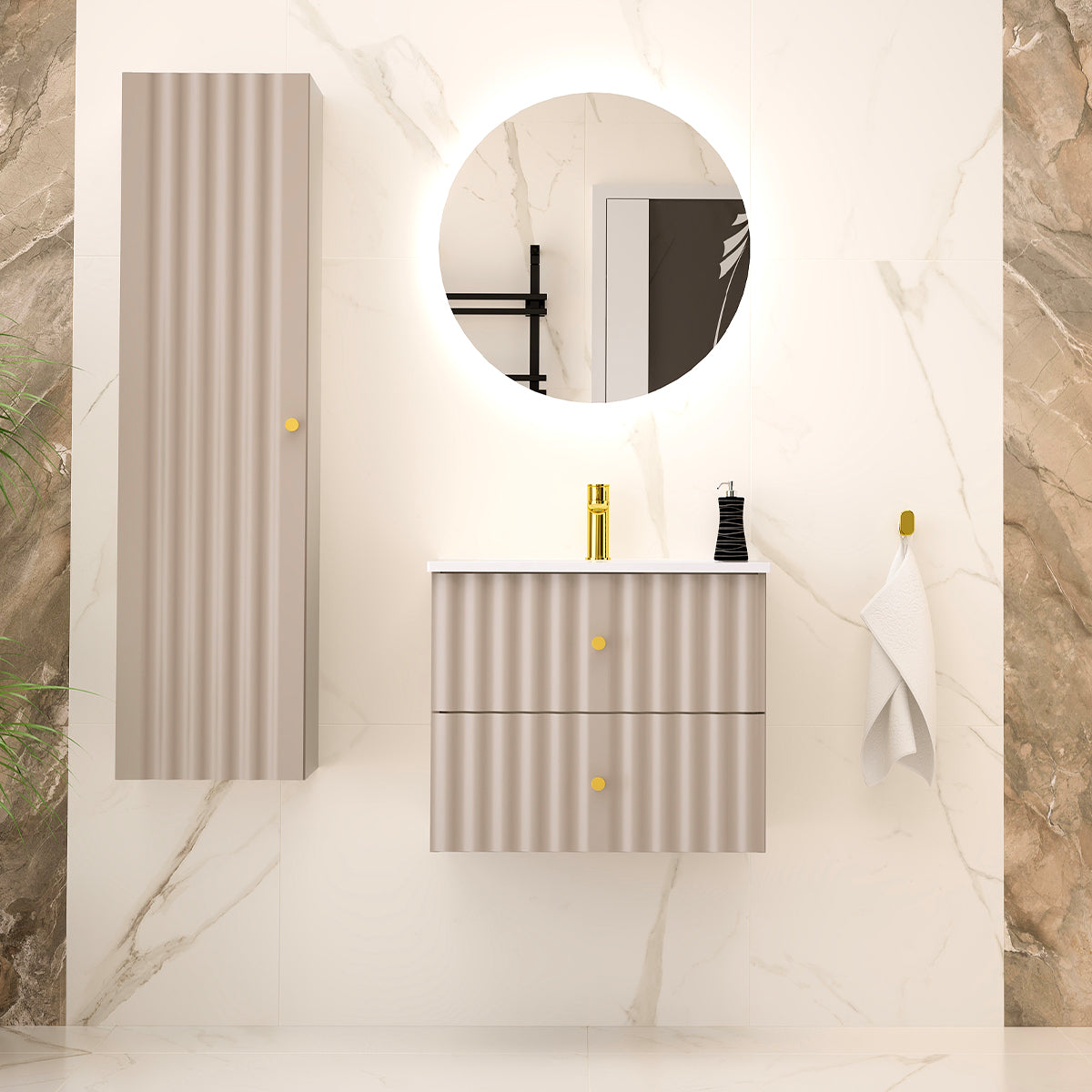 Meuble simple vasque encastrée 60cm Izae Cachemire - vue 6