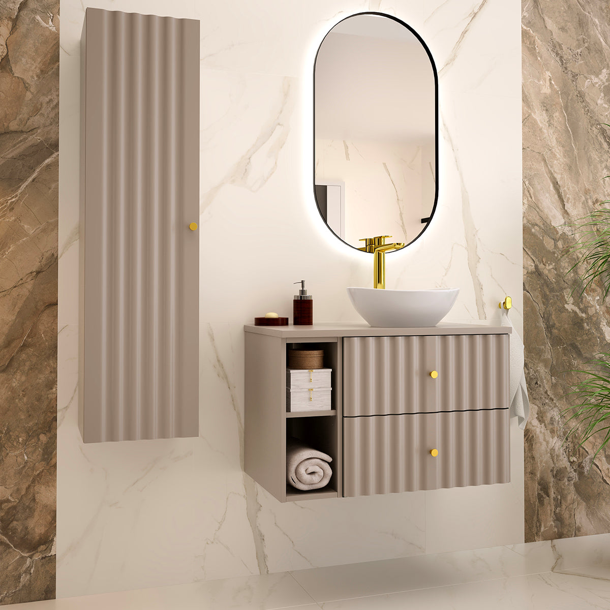 Meuble sous-vasque 80cm 2 niches plan de toilette Izae Cachemire - vue 5