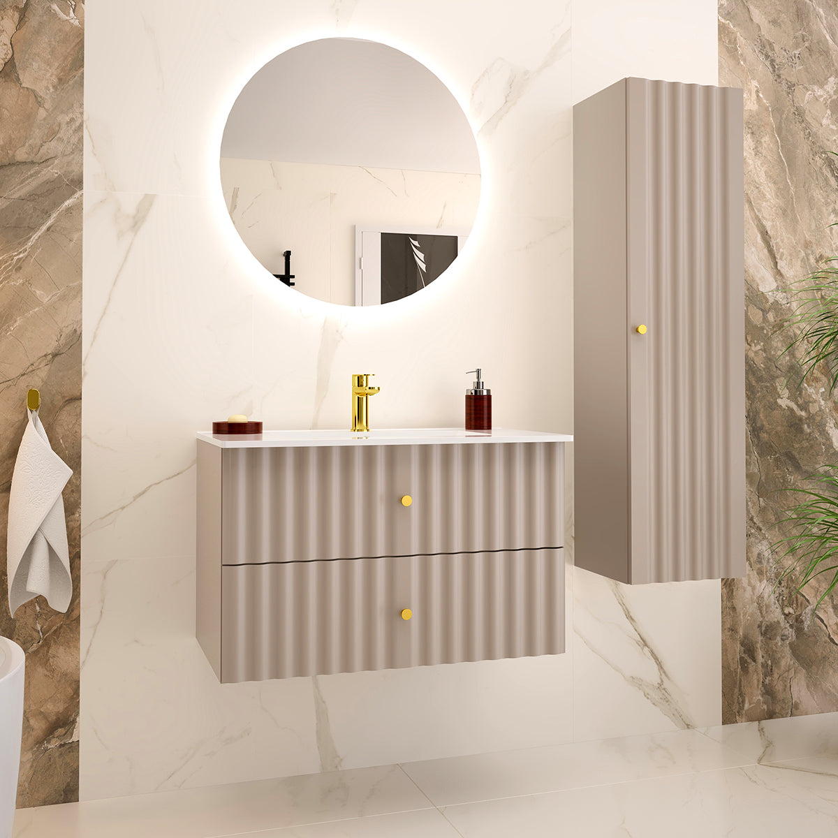 Meuble simple vasque encastrée 80cm Izae Cachemire - vue 5