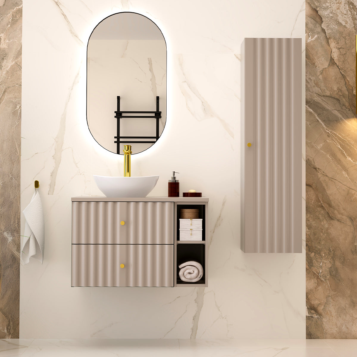 Meuble simple vasque 80cm 2 niches Izae Cachemire - vue 6