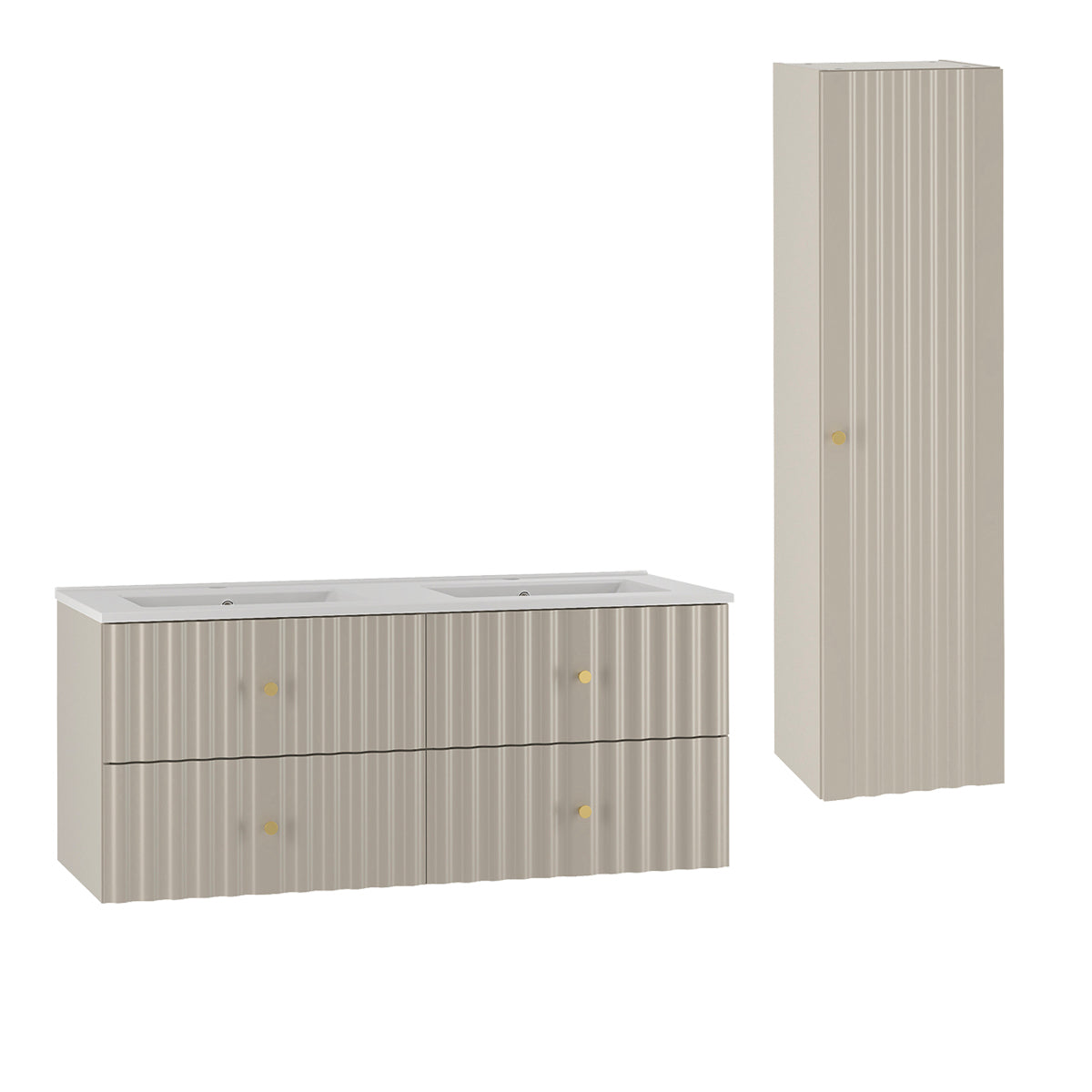 Ensemble meuble double vasque encastrée 120cm et colonne Izae Cachemire - vue 2
