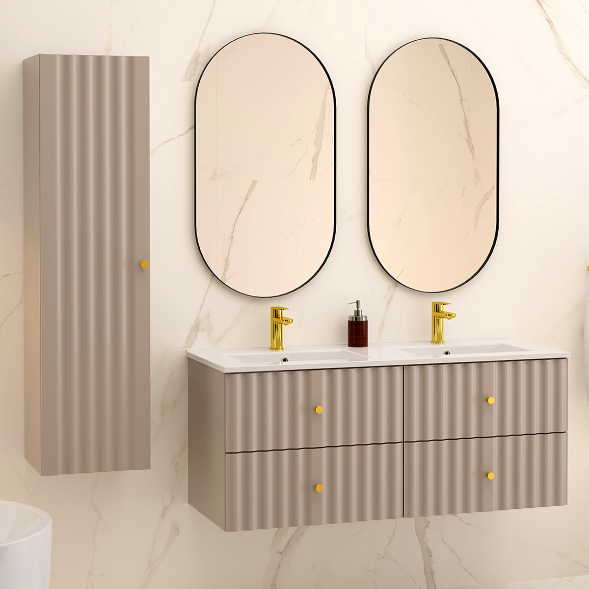 Ensemble meuble double vasque encastrée 120cm et colonne Izae Cachemire