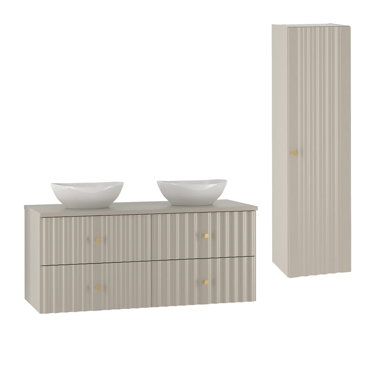 Ensemble meuble double vasque 120cm et colonne Izae Cachemire - vue 2