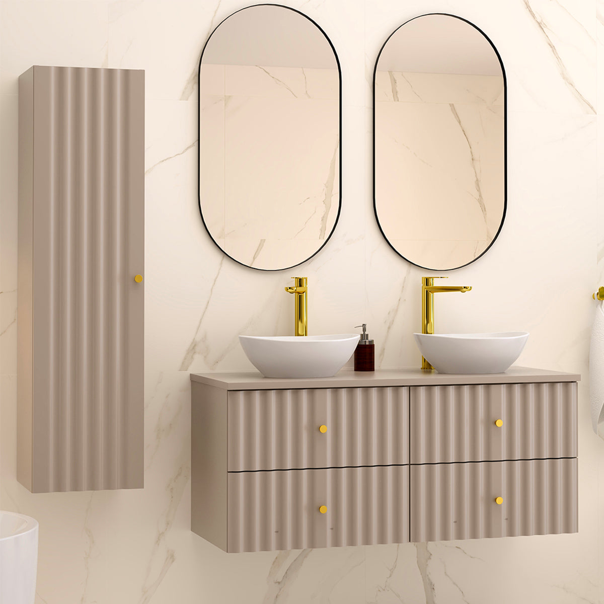 Ensemble meuble double vasque 120cm et colonne Izae Cachemire