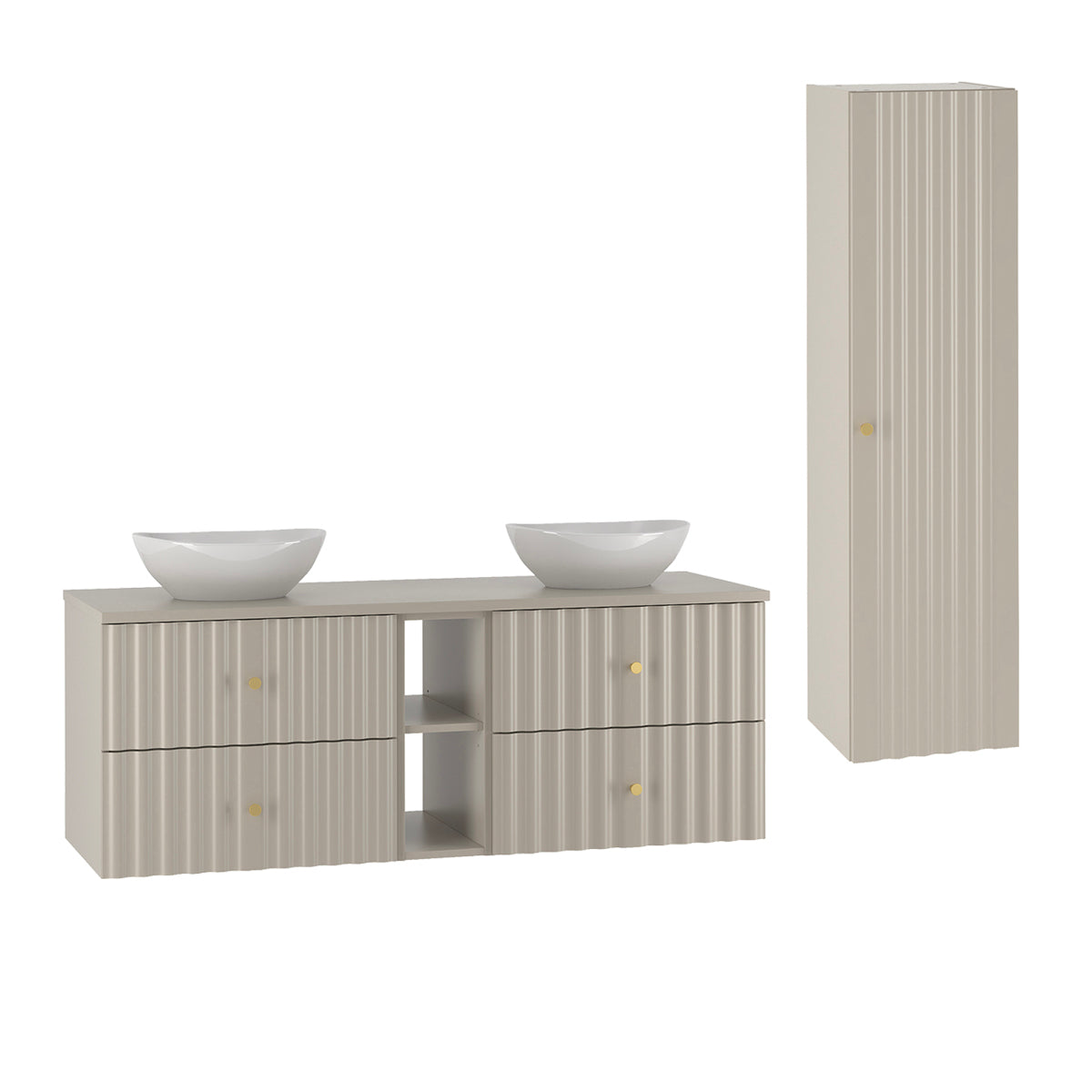 Ensemble meuble double vasque 140cm 2 niches et colonne Izae Cachemire - vue 2