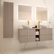 Ensemble meuble double vasque 140cm 2 niches et colonne Izae Cachemire