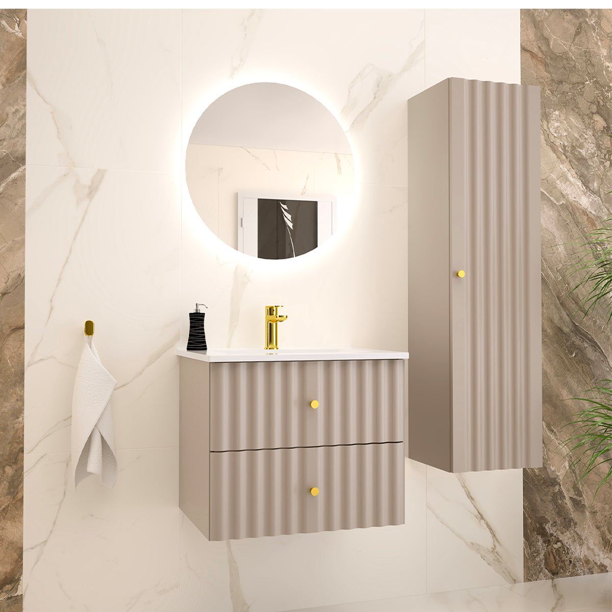 Ensemble meuble simple vasque encastrée 60cm et colonne Izae Cachemire