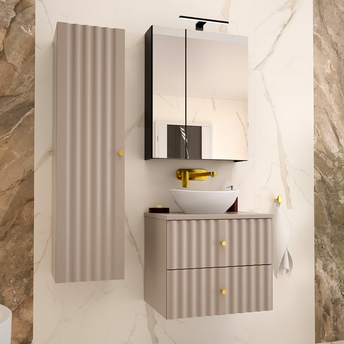 Ensemble meuble simple vasque 60cm et colonne Izae Cachemire