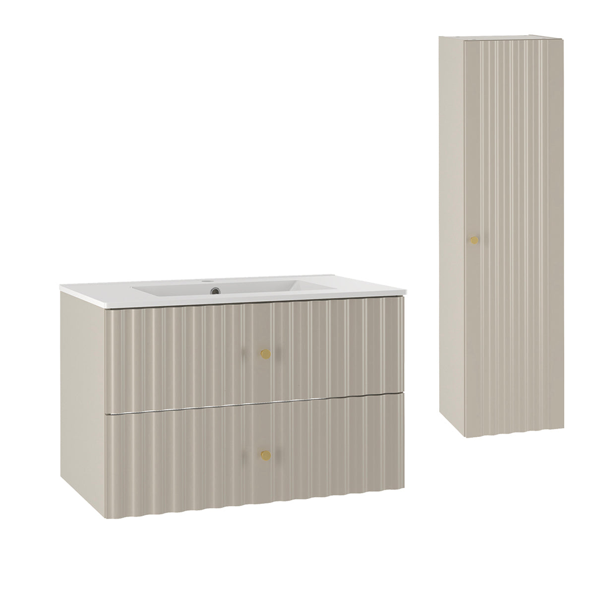 Ensemble meuble simple vasque encastrée 80cm et colonne Izae Cachemire - vue 2