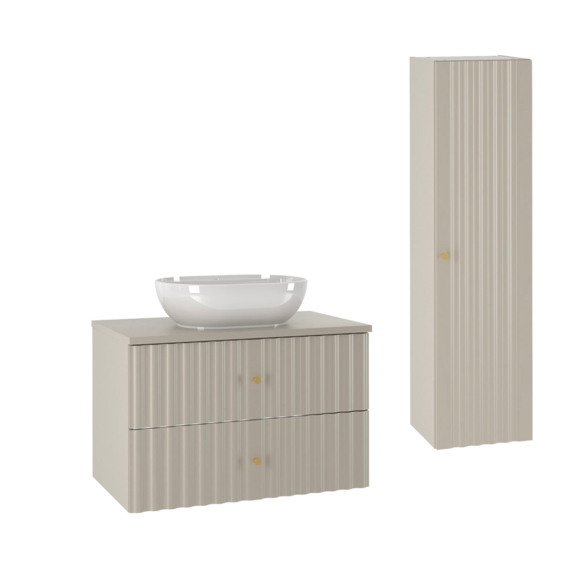 Ensemble meuble simple vasque 80cm et colonne Izae Cachemire - vue 2