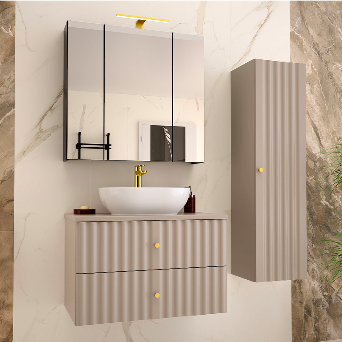 Ensemble meuble simple vasque 80cm et colonne Izae Cachemire