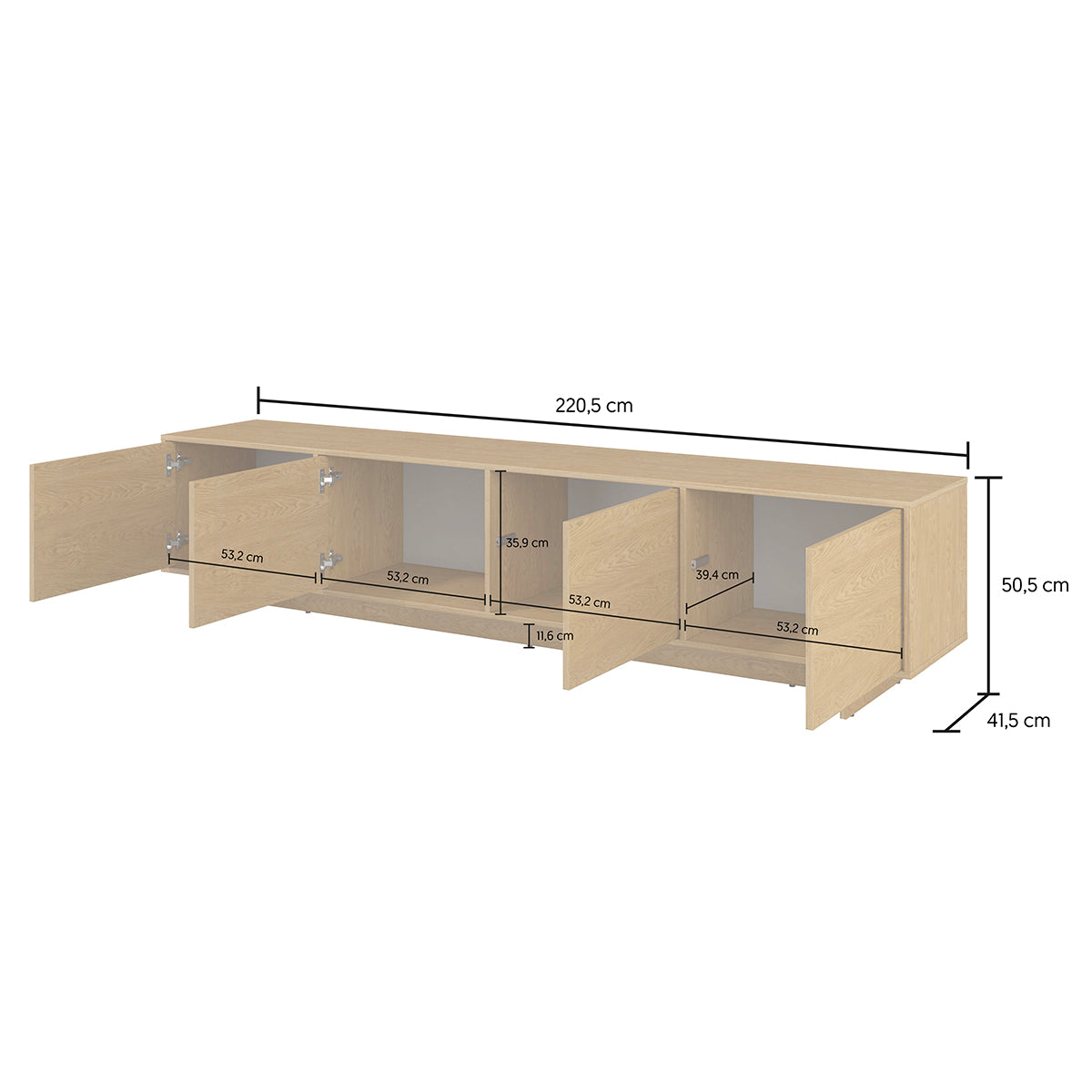Meuble TV 4 portes 221 cm Tadao Bois - vue 9