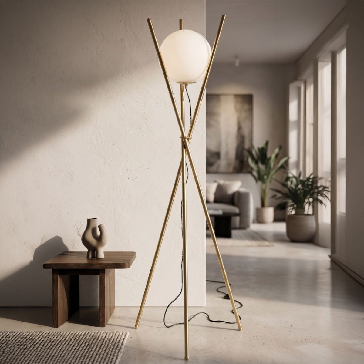 Lampadaire 1 globe en verre 155 cm Azélie Doré