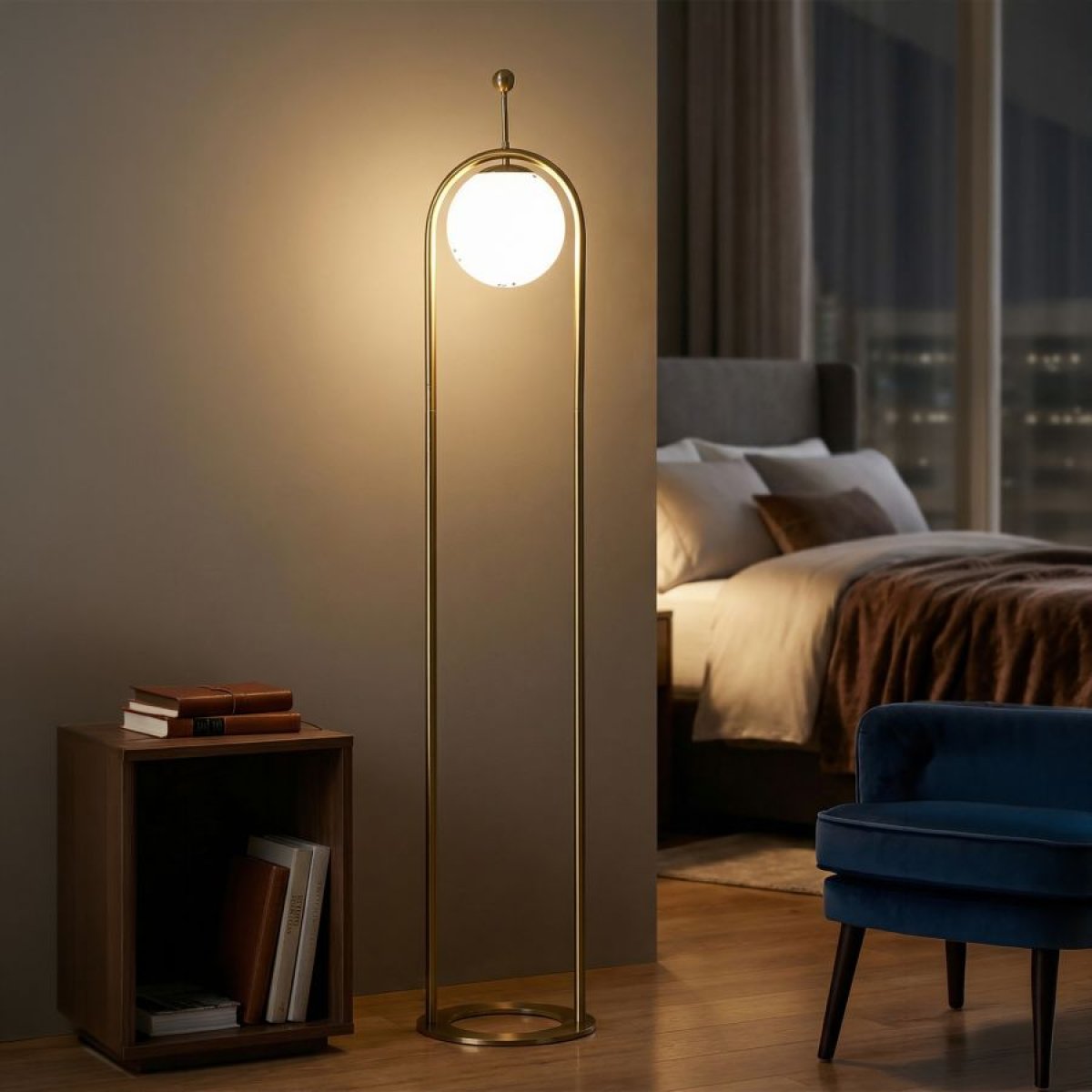 Lampadaire 1 globe en verre 168 cm Azélie Doré