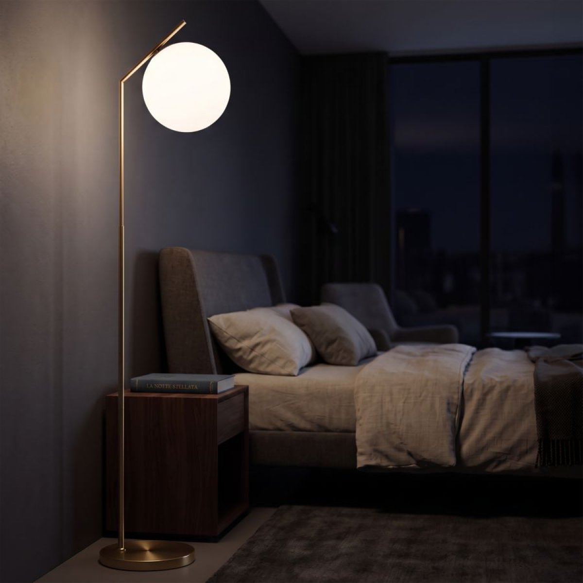 Lampadaire 1 globe en verre 179 cm Azélie Doré