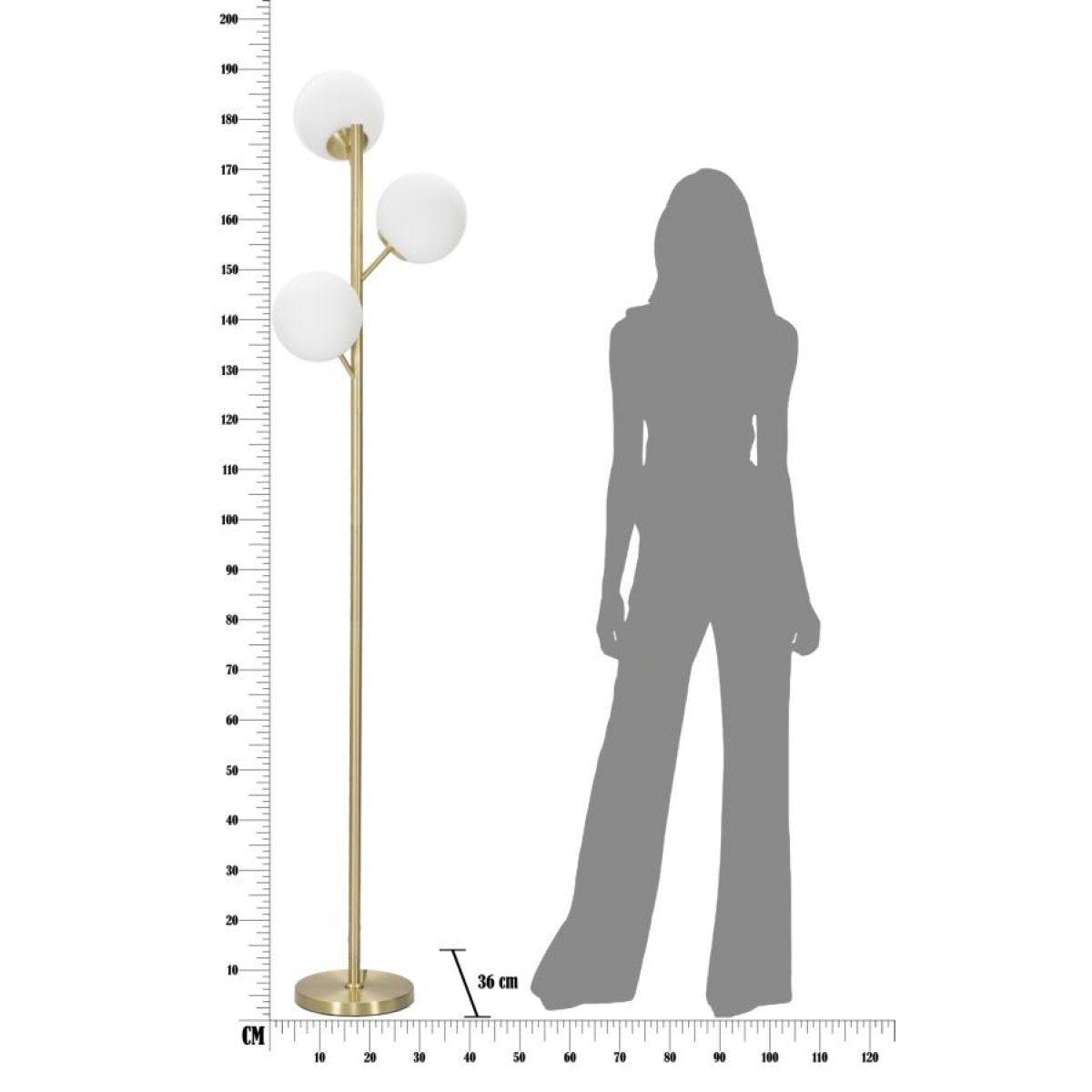 Lampadaire 3 globes en verre 190 cm Azélie Doré - vue 8