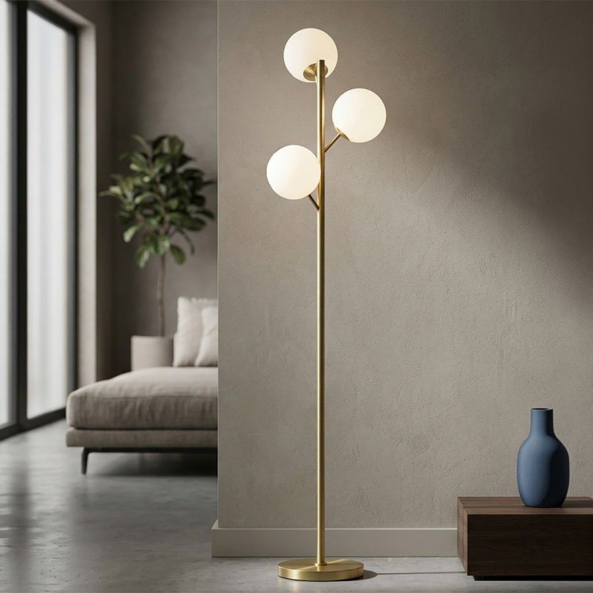 Lampadaire 3 globes en verre 190 cm Azélie Doré