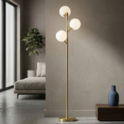 Lampadaire 3 globes en verre 190 cm Azélie Doré