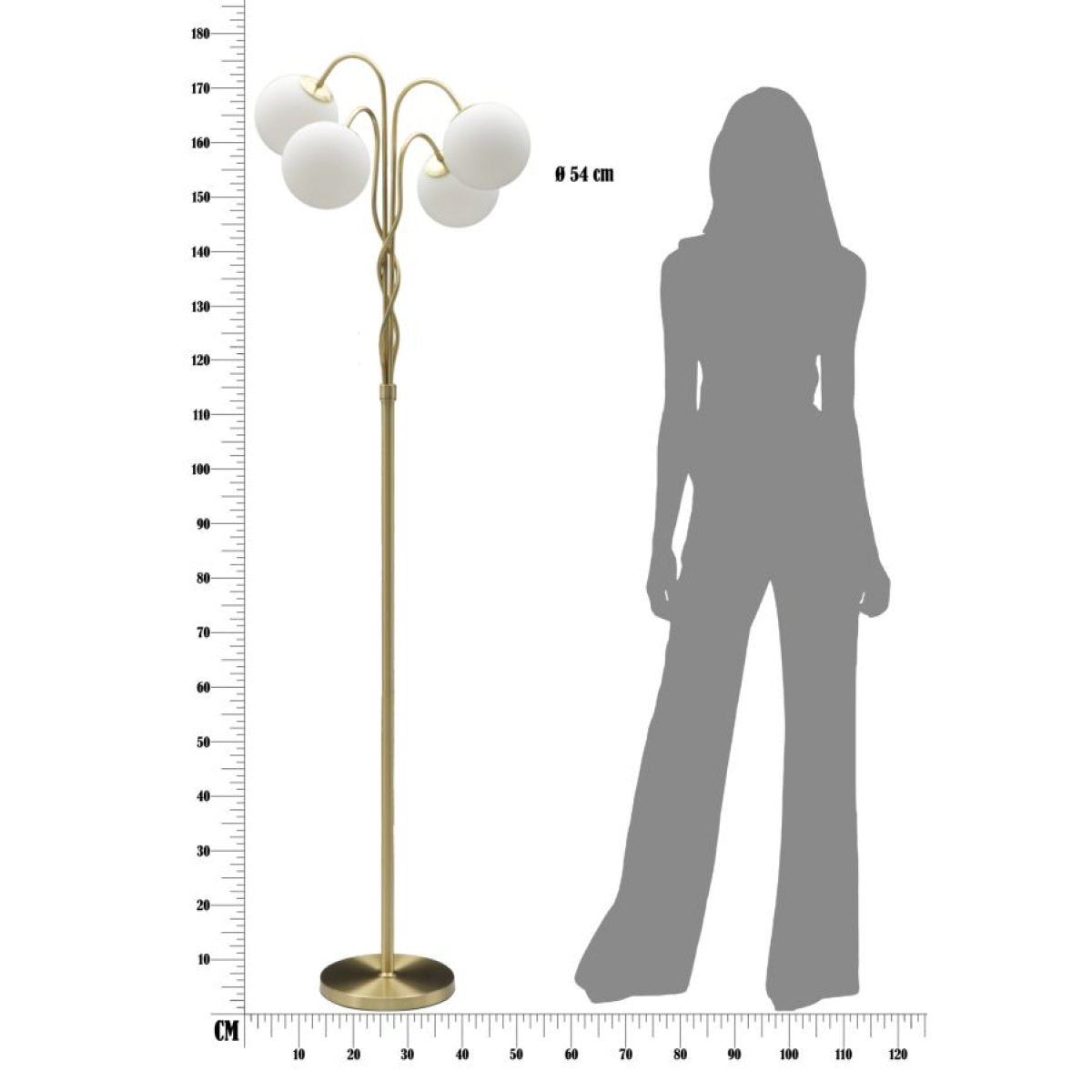 Lampadaire 4 globes en verre 176 cm Azélie Doré - vue 7