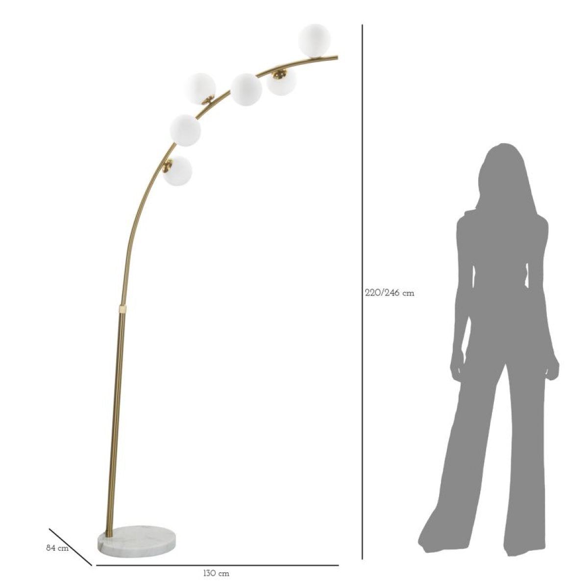 Lampadaire 6 globes en verre 220 cm Azélie Doré - vue 7
