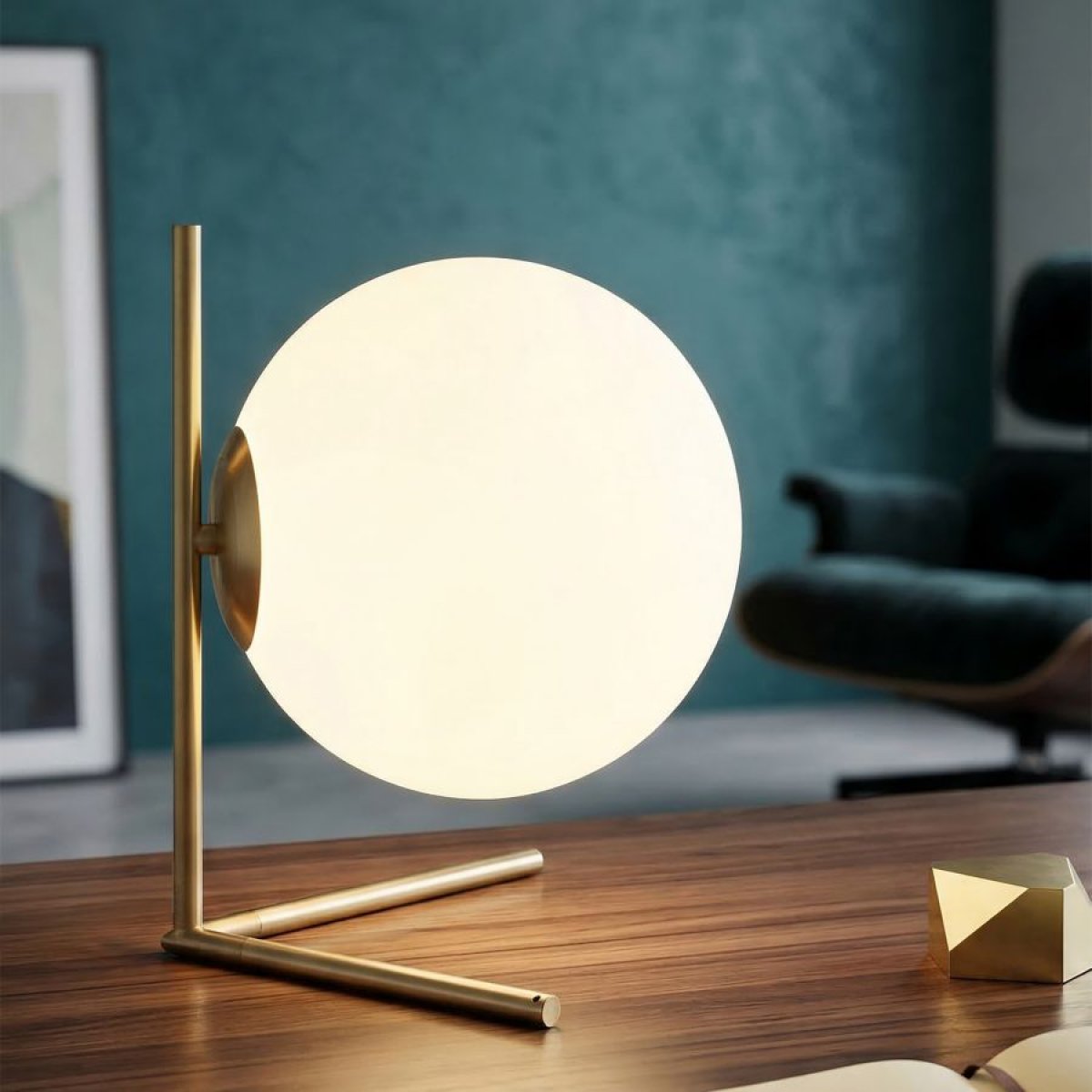 Lampe à poser 1 globe en verre 27 cm Azélie Doré