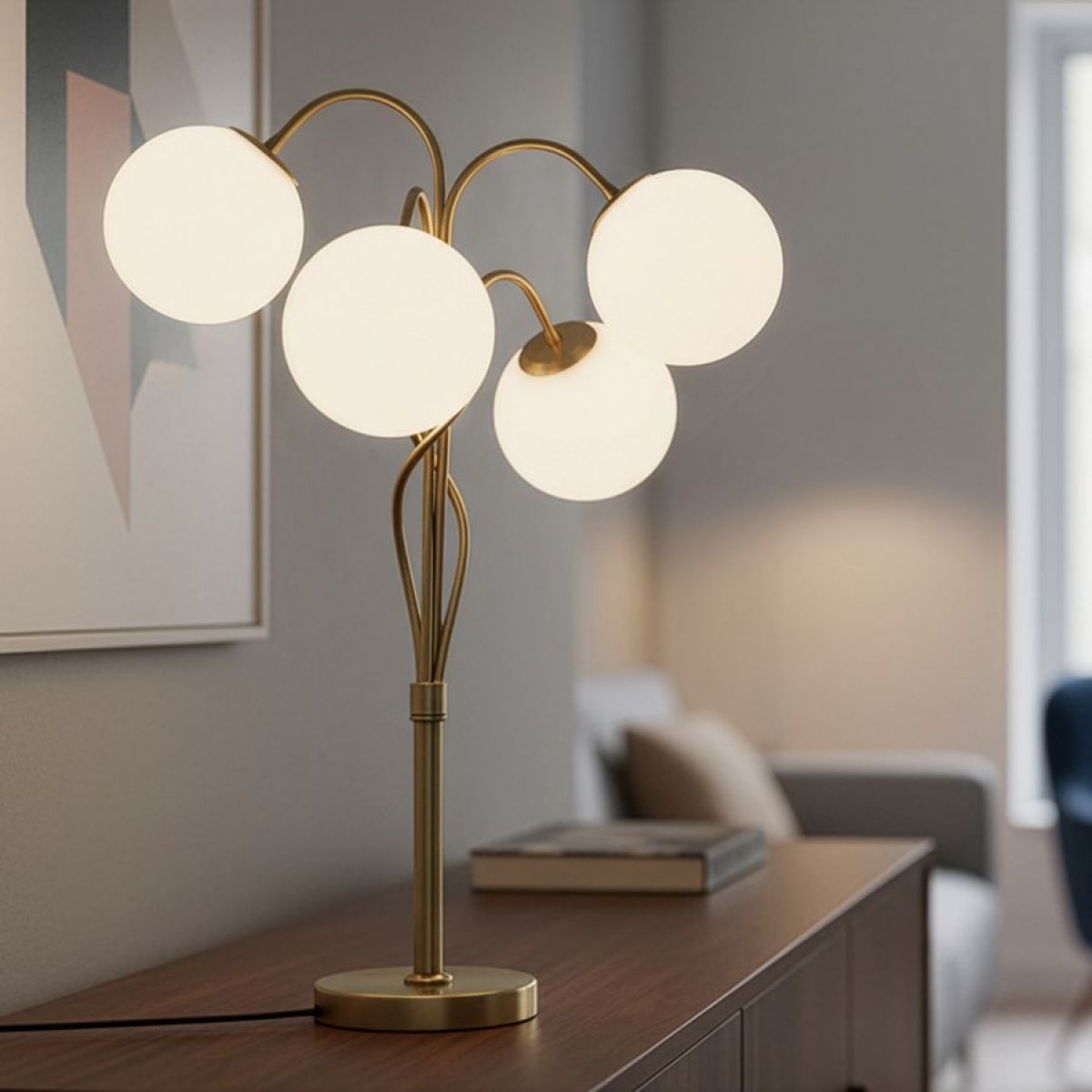 Lampe à poser 4 globes en verre 74 cm Azélie Doré