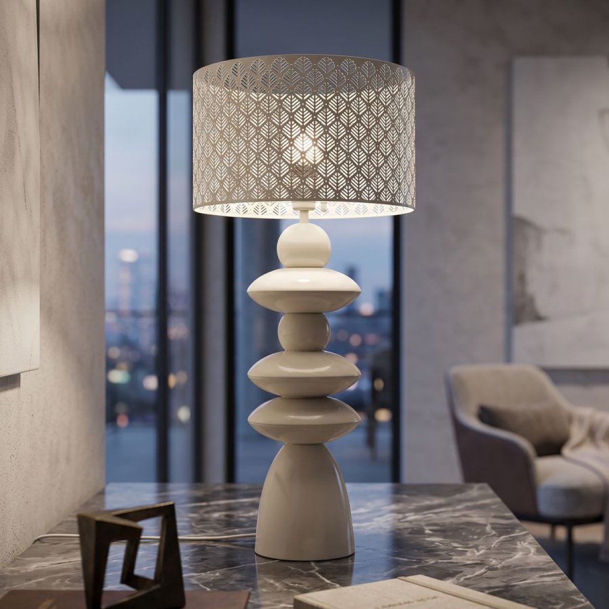 Lampe à poser abat-jour en métal 71 cm Noléa Crème