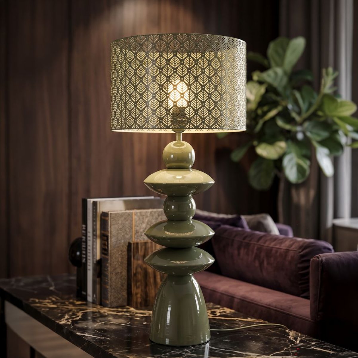 Lampe à poser abat-jour en métal 71 cm Noléa Vert