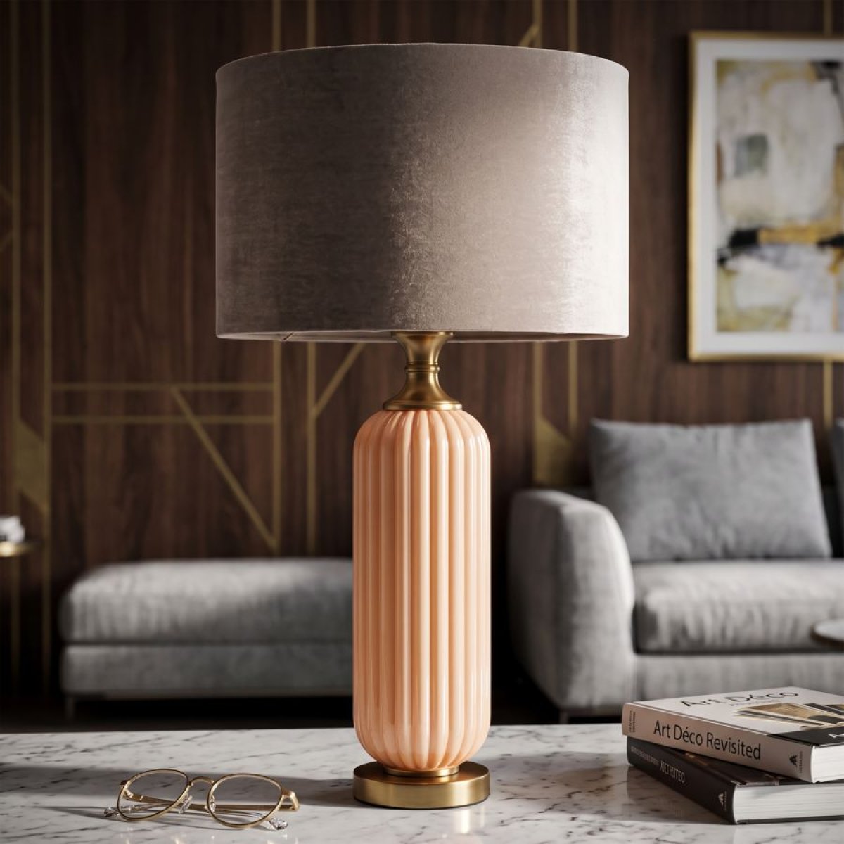 Lampe à poser en verre avec abat-jour 64 cm Lyssana Orange