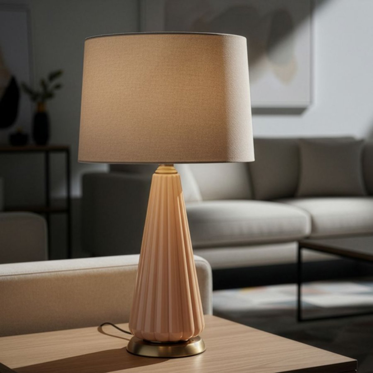 Lampe à poser en verre avec abat-jour 68 cm Lyssana Orange