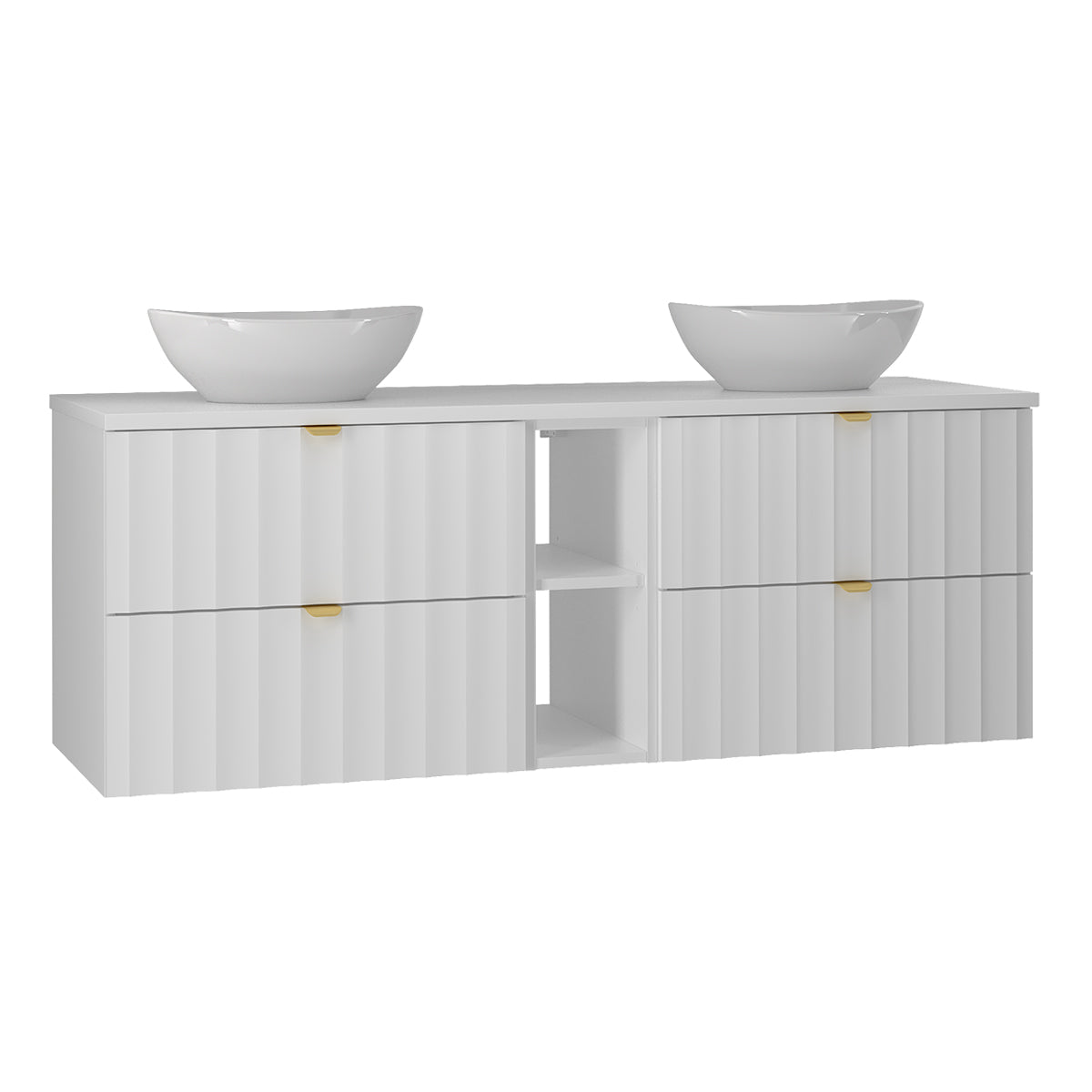 Ensemble meuble double vasque 140cm 2 niches et colonne Lexa Blanc - vue 6