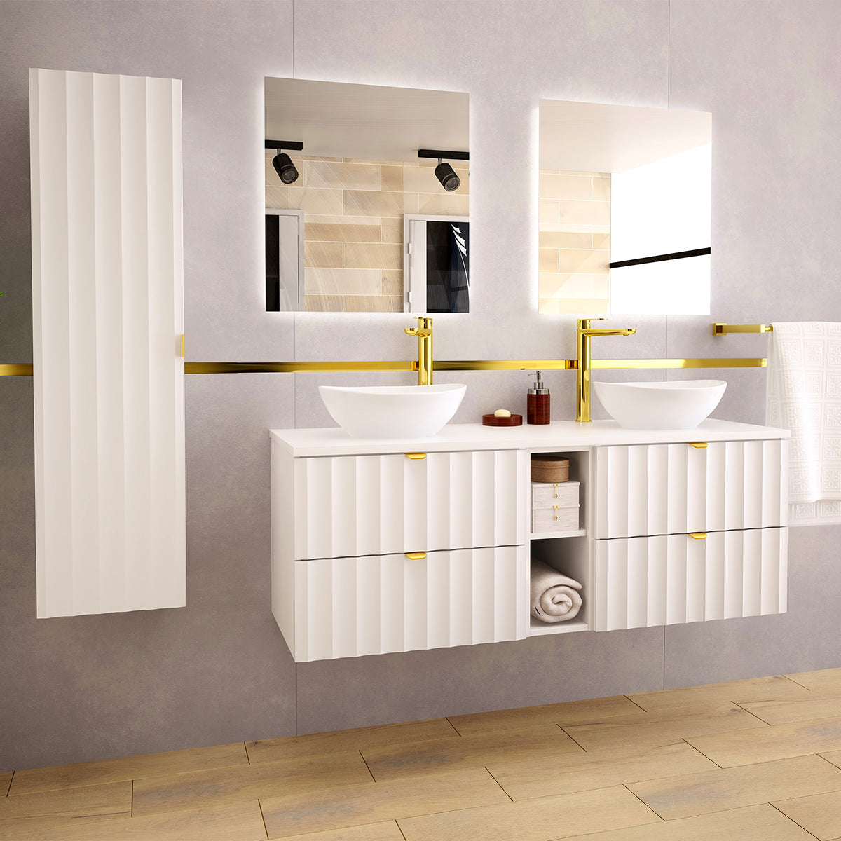 Meuble sous-vasque 140cm 2 niches plan de toilette Lexa Blanc - vue 5