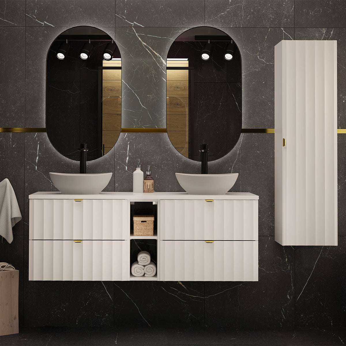Meuble sous-vasque 140cm 2 niches plan de toilette Lexa Blanc - vue 6