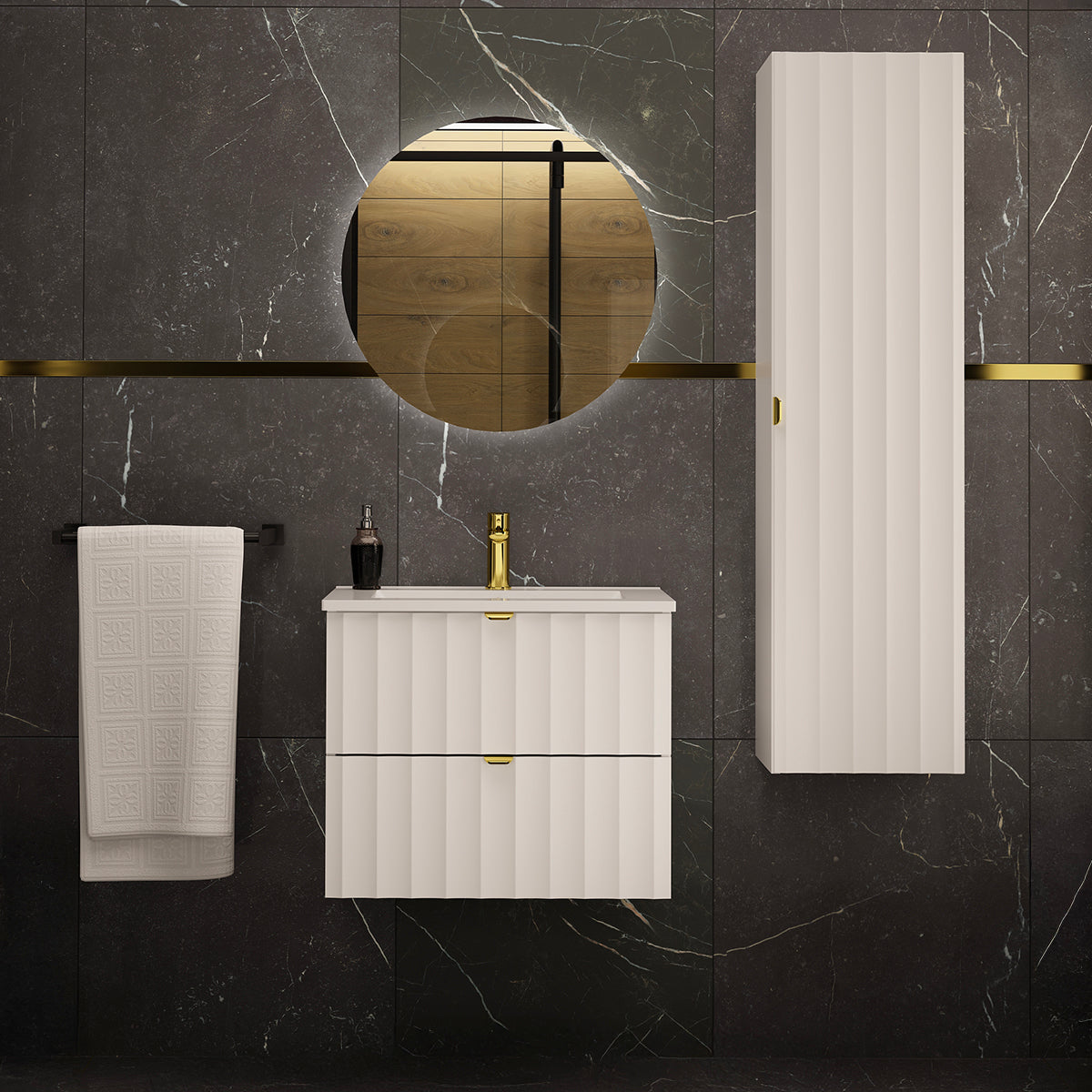 Meuble simple vasque encastrée 60cm Lexa Blanc - vue 5