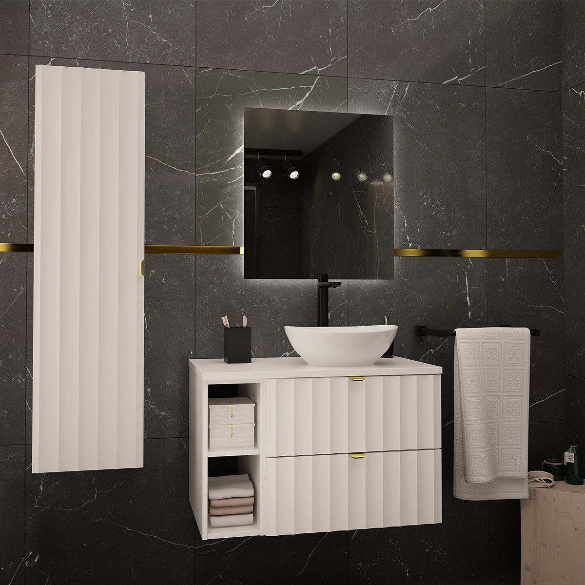 Meuble sous-vasque 80cm 2 niches plan de toilette Lexa Blanc - vue 4
