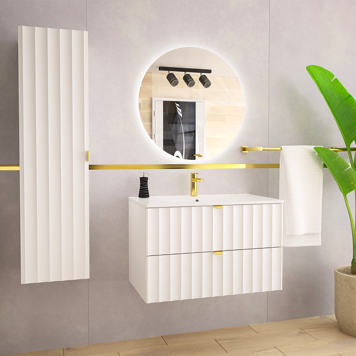 Meuble simple vasque encastrée 80cm Lexa Blanc - vue 5